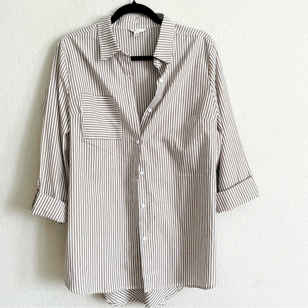 Cato woman’s Classic Striped button down size L tunic contemporary casual button